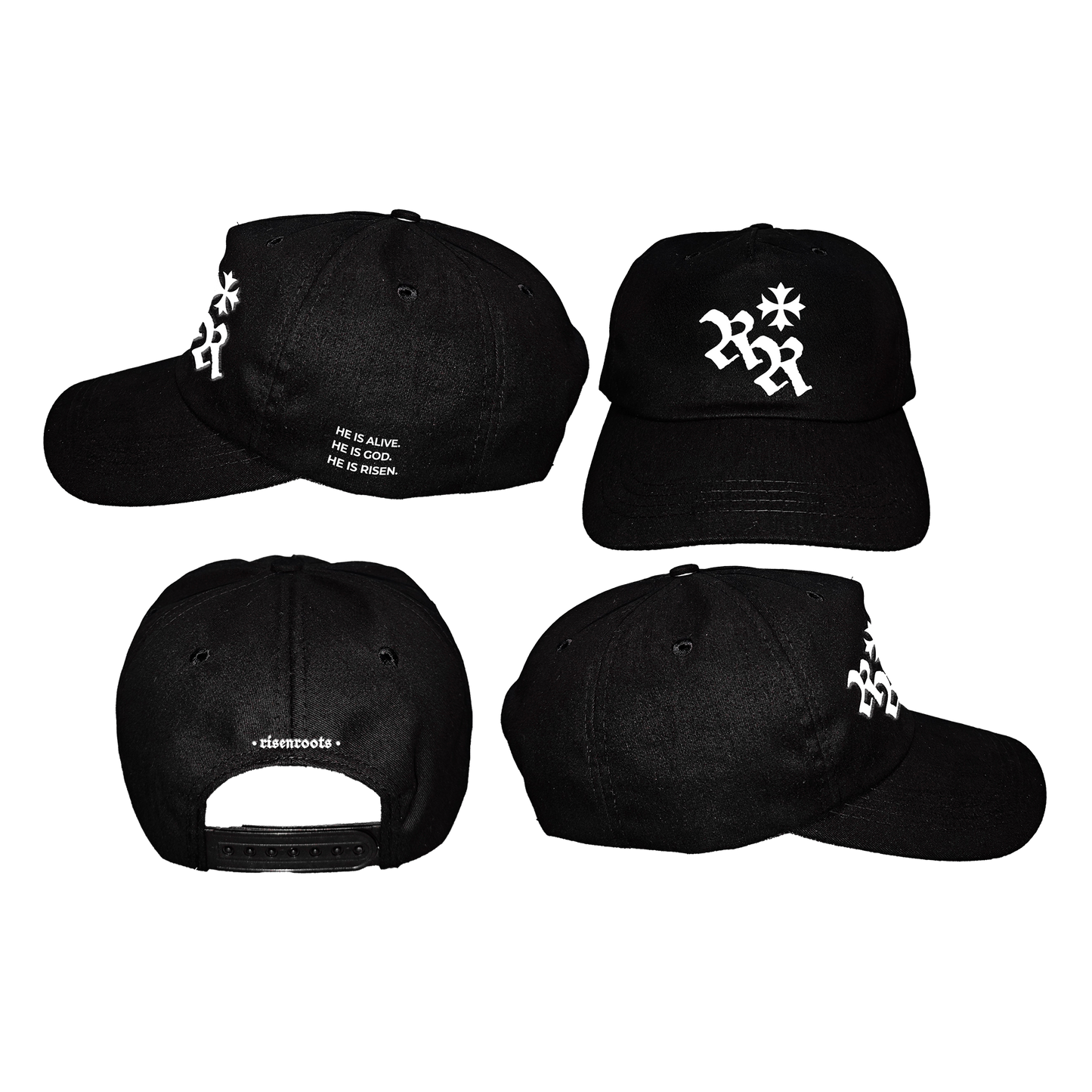 RISEN ROOTS - "REBORN | TRUCKER HAT" - Color: BLACK | SNAP BACK - ONE SIZE FITS ALL