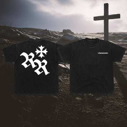 RISEN ROOTS - "REBORN | T-SHIRT " - Color: ACID WASHED BLACK