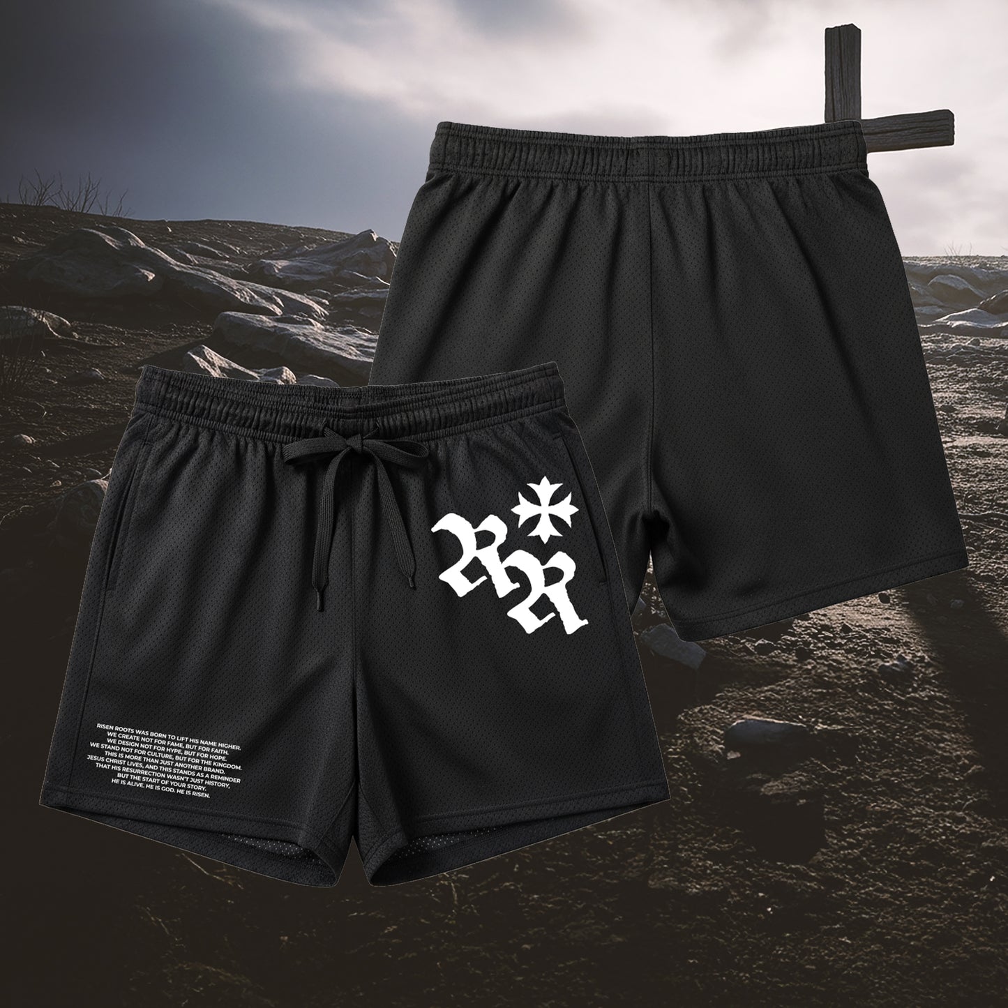 RISEN ROOTS - "REBORN | MESH SHORT" - Color: BLACK