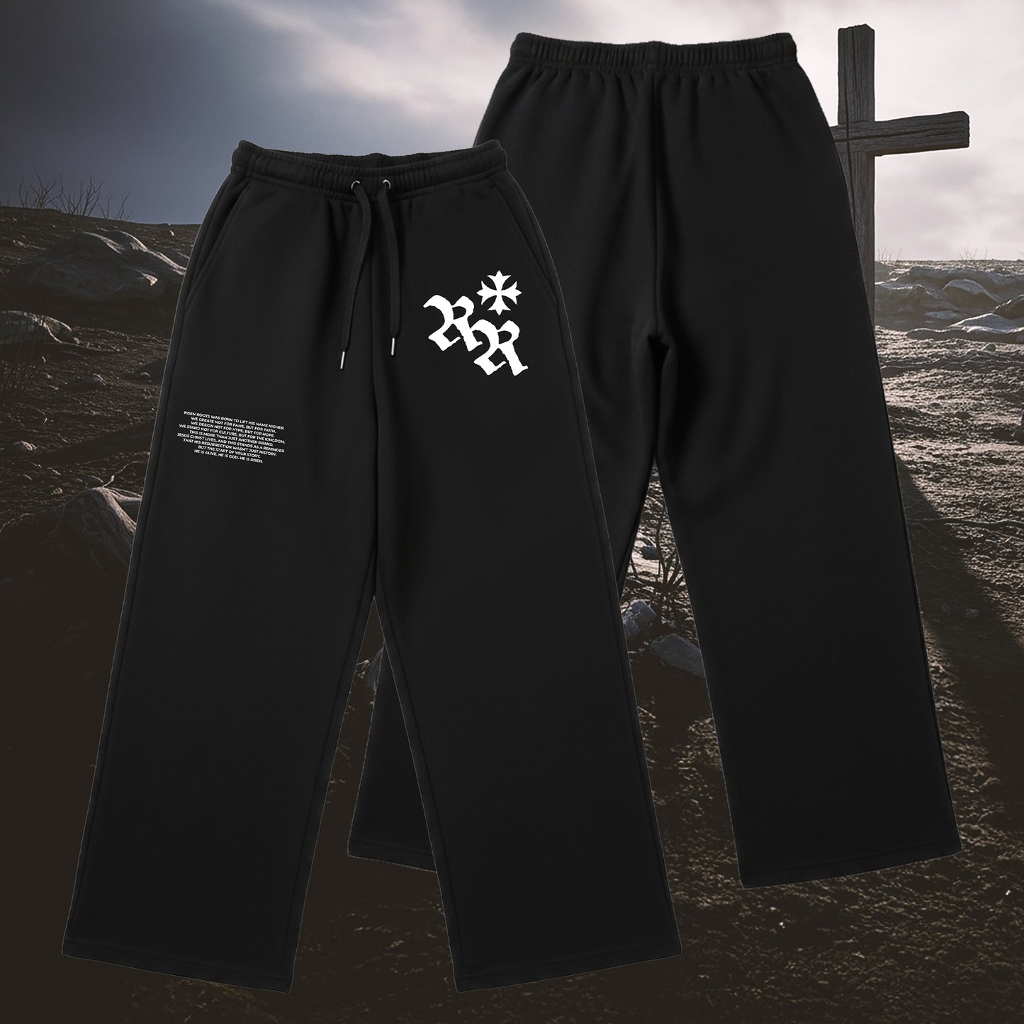 RISEN ROOTS - "REBORN | WIDE SWEATPANTS" - Color: BLACK